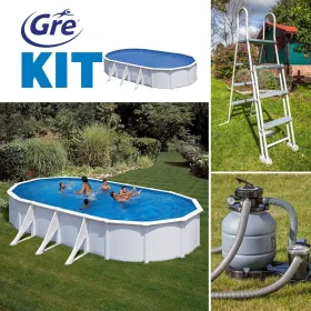   GRE KIT 7 fémfalas családi medence szett 7,3 x 3,75 x 1,2 m