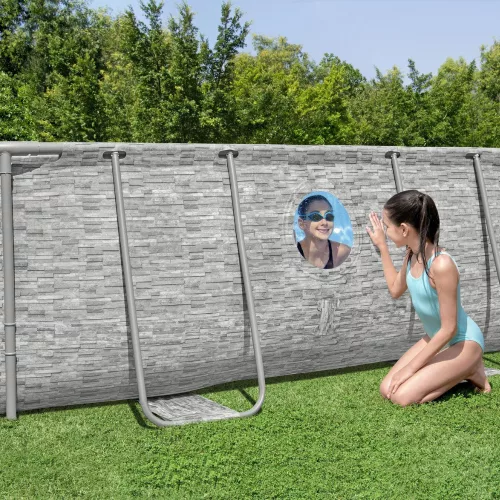 Bestway ARUBA rattan hatású fémvázas ovális medence szett ablakkal 488 x 305 x 107 cm