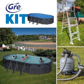   GRE KIT GRAPHITE fémfalas családi medence szett 7,3 x 3,75 x1,2 m