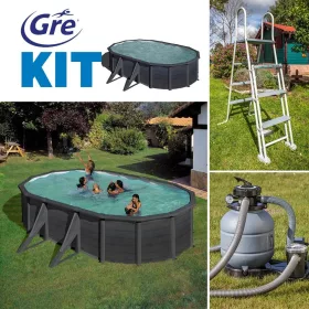   GRE KIT GRAPHITE fémfalas családi medence szett 6,1 x 3,75 x 1,2 m