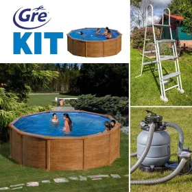   GRE KIT WOOD kerek fémfalas családi medence szett 4,6 x 1,2 m