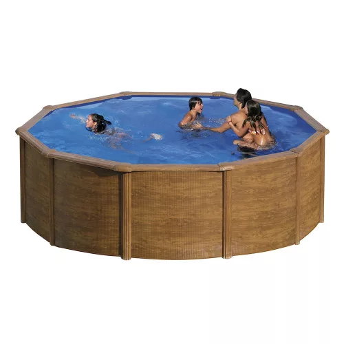 GRE KIT WOOD kerek fémfalas családi medence szett 4,6 x 1,2 m