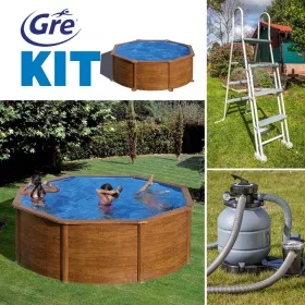   GRE KIT WOOD kerek fémfalas családi medence szett 3,5 x 1,2 m