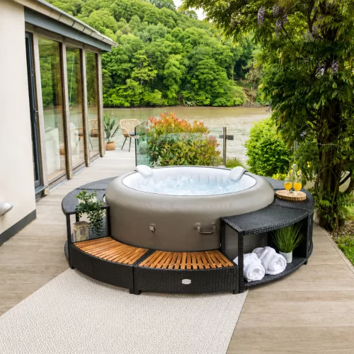 Lay-Z-Spa kör alakú rattan pezsgőfürdő bútor, 200 cm, fekete