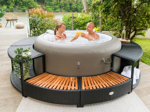 Lay-Z-Spa kör alakú rattan pezsgőfürdő bútor, 200 cm, fekete