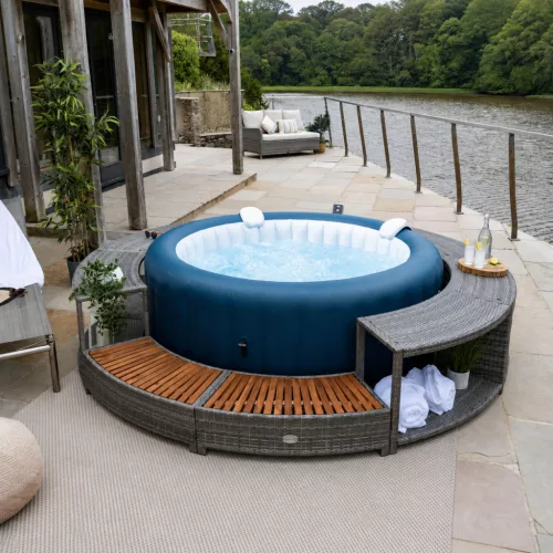 Lay-Z-Spa kör alakú rattan pezsgőfürdő bútor, 200 cm, szürke
