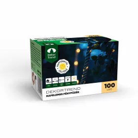   Dekortrend Napelemes LED kötél fényfüzér, 100 led, meleg fehér, 8m